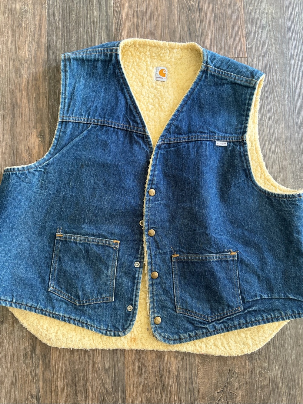 Vintage 8SV Made in USA Carhartt Blue Denim Vest with Sherpa